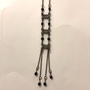 Choker Necklace black crystal silver metal filigree adjustable chain Excellent